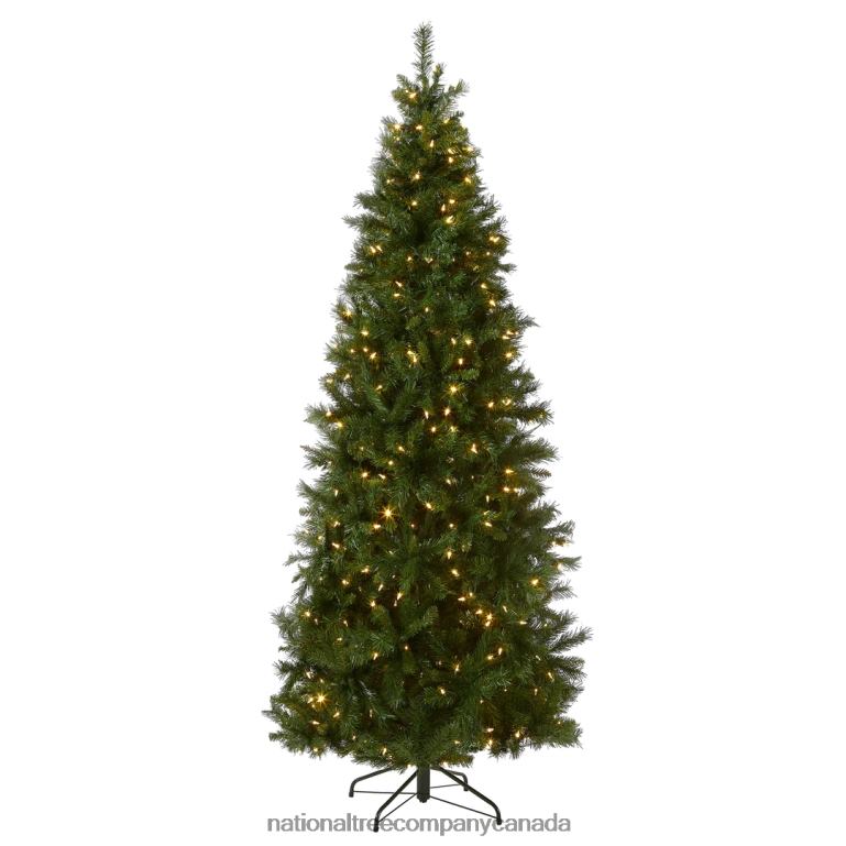 National Tree Company Pre-Lit Artificial Slim Christmas Tree, Lehigh Valley Pine, Green, White Lights, Includes Stand, 7.5 Feet 68R08121