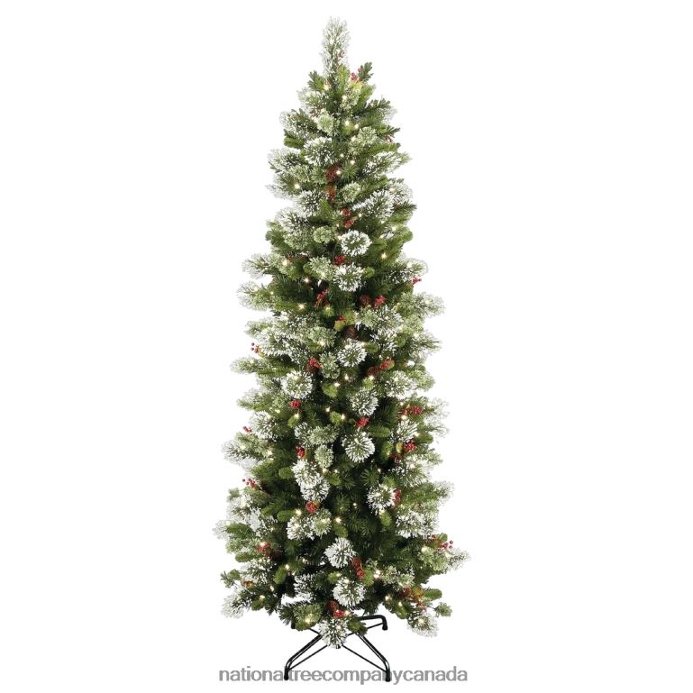 National Tree Company Pre-Lit Artificial Slim Christmas Tree, Wintry Pine, Green, White Lights, Decorated with Pine Cones, Includes Stand, 7.5 Feet 68R08126