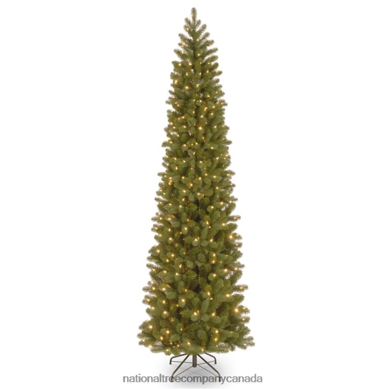National Tree Company Pre-Lit 'Feel Real' Artificial Slim Downswept Christmas Tree, Green, Douglas Fir, White Lights, Includes Stand, 9 Feet 68R0814